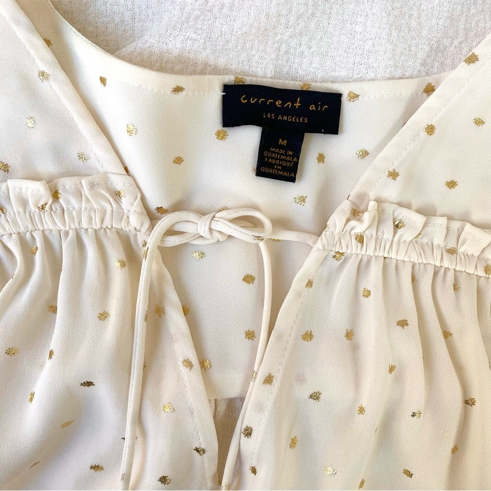 Current Air Anthropologie Gold Dot Sparkle Blouse Cream, Sz M - Picture 3 of 11